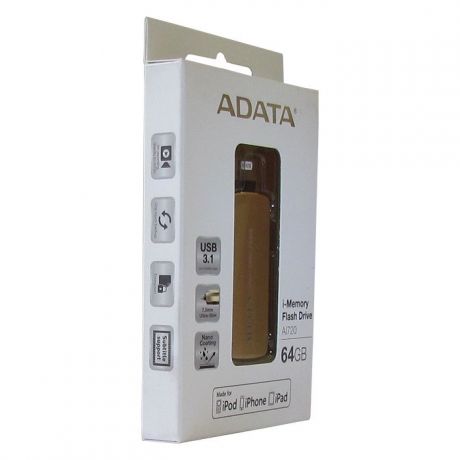 USB Флеш-накопитель ADATA AAI720-64G-CGD 64GB Lightning + USB 3.1, цвет: золотистый