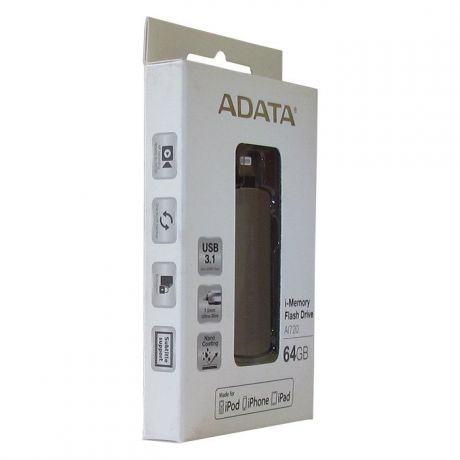 USB Флеш-накопитель ADATA AAI720-64G-CGY 64GB Lightning + USB 3.1, цвет: серый