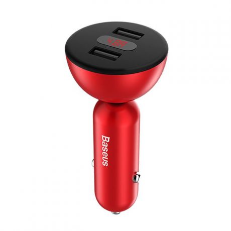 Автомобильное зарядное устройство (в прикуриватель) Baseus Shake-Head Digital Display Car Charger, красный