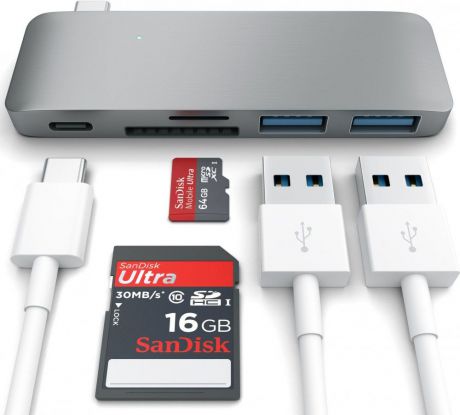 USB-хаб Satechi Type-C Pass Through USB Hub with USB-C Charging Port Серый