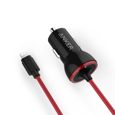 Автомобильное зарядное устройство с фиксированным кабелем Anker PowerDrive Lightning (A2307011) для iPhone, iPad и iPod (Black/Red)