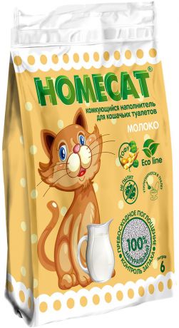 Наполнитель для кошачьих туалетов HomeCat Эколайн Молоко, комкующийся, 6 л