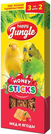 Лакомство Happy Jungle Палочки для птиц Мед и ягоды, J202, 3 шт