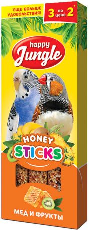 Лакомство Happy Jungle Палочки для птиц Мед и фрукты, J204, 3 шт