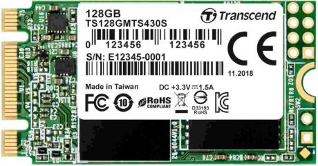 Твердотельный диск 128GB Transcend MTS430, M.2 2242, SATA, 3D TLC, with DRAM R/W - 560/480 MB/s