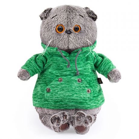 Мягкая игрушка Budi Basa Кот Басик в зеленой толстовке с карманом-кенгуру, 30 см
