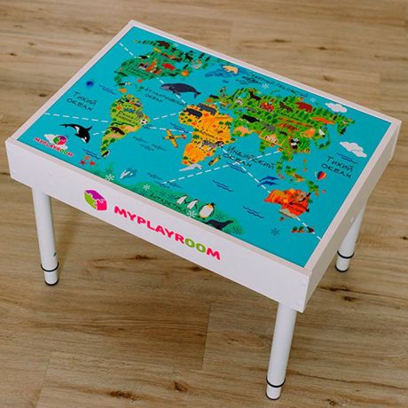 Детский стол MYPLAYROOM Световая песочница с длинной крышкой "Детская карта мира"