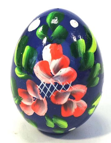 Пасхальные сувениры . Яйцо среднее синее с цветами и зеленью