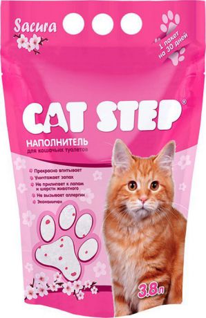 CatStep наполнитель для кошачьих туалетов "Сакура", силикагелевый впитывающий (3,8 л)