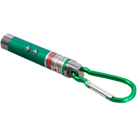 Игрушка для животных лазерная указка с фонариком и карабином зеленая