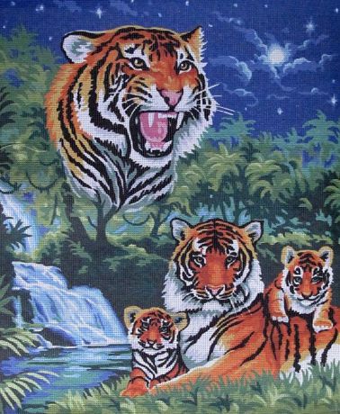 Канва с нанесенным рисунком "Тигры" (60 х 70 см.)