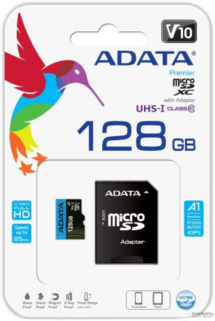 Флеш карта microSD 128GB A-DATA microSDHC Class 10 UHS-I A1 100/25 MB/s (SD адаптер)