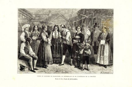 Норвежцы. Типы и костюмы. Ксилография. Франция, Париж, 1880 год