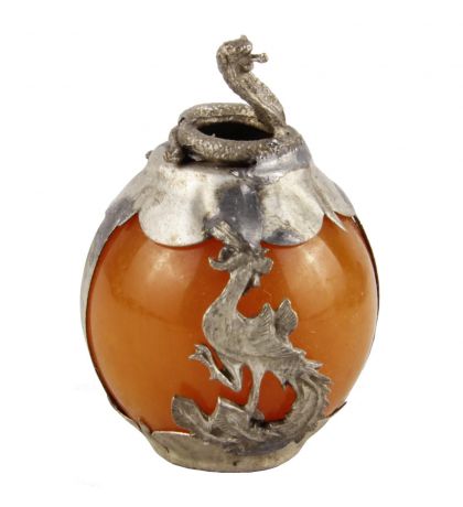 Настольный декор "Змея" из коллекции "Восточный гороскоп". Металл, чеканка, искусственный камень. Китай, вторая половина XX века