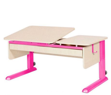 Парта для дома Астек ТВИН-2 с органайзером (цвет столешницы: береза, цвет ножек стола: розовый)