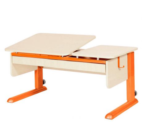 Парта для дома Астек ТВИН-2 с органайзером (цвет столешницы: береза, цвет ножек стола: оранжевый)