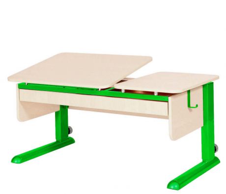 Парта для дома Астек ТВИН-2 с органайзером (цвет столешницы: береза, цвет ножек стола: зеленый)