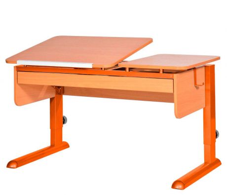 Парта для дома Астек ТВИН-2 с органайзером (цвет столешницы: бук, цвет ножек стола: оранжевый)