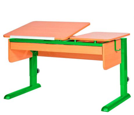 Парта для дома Астек ТВИН-2 с органайзером (цвет столешницы: бук, цвет ножек стола: зеленый)