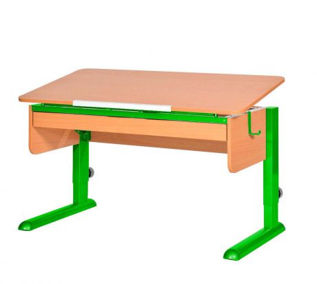 Парта для школьника для дома Астек МОНО-2 с органайзером (цвет столешницы: бук, цвет ножек стола: зеленый)