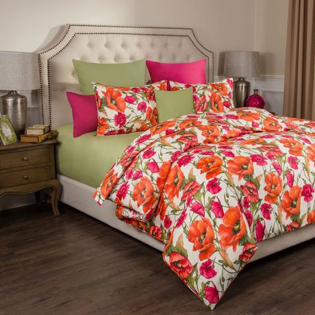 Комплект постельного белья Santalino Маки, 2-спальное, наволочки 50 х 70 см, 984-023, светло-зеленый