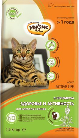 Корм сухой Мнямс Active Life, с кроликом, для взрослых кошек, 1,5 кг