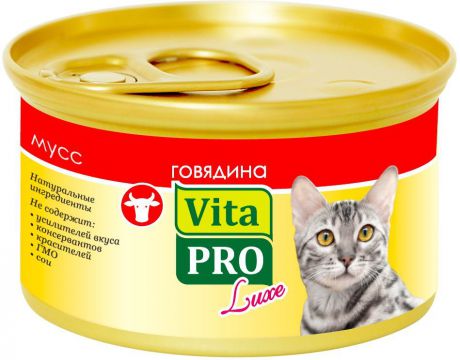 Консервы для кошек Vita Pro "Luxe", мусс с говядиной, 85 г