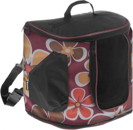Переноска для животных Гамма "Рюкзак. Цветы", цвет: черный, бордовый, 30 х 30 х 30 см