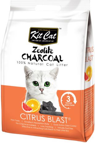 Наполнитель для кошачьего туалета Kit Cat, цеолитовый, комкующийся, с ароматом цитруса, 4 кг