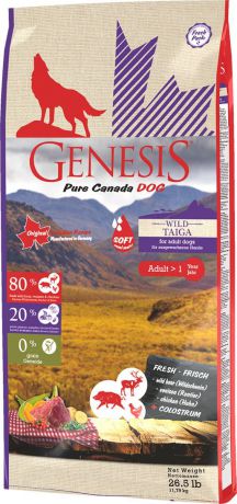 Корм сухой Genesis Pure Canada "Wild Taiga Soft", для взрослых собак, с мясом дикого кабана, северного оленя и курицы, 11,79 кг