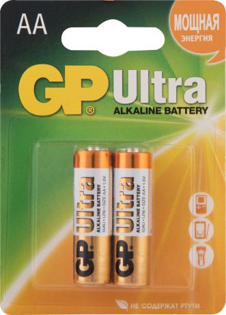 Батарейка алкалиновая GP Batteries "Ultra Alkaline", тип АА, 2 шт