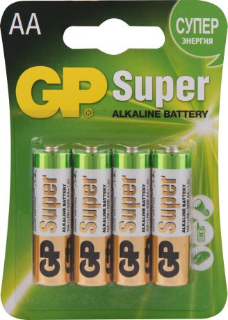 Батарейка алкалиновая GP Batteries "Super Alkaline", тип АА, 4 шт