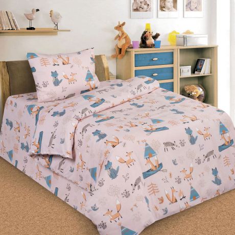 Комплект белья детский Letto "Лисята", 1,5-спальный, наволочки 50x70, цвет: пудровый