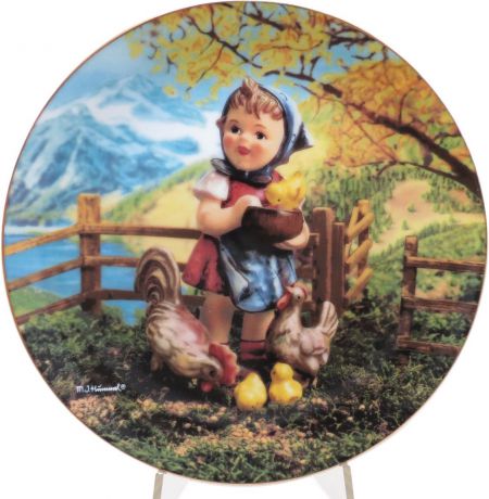 Декоративная коллекционная тарелка "Нежные Друзья: Время кормления". Фарфор, деколь, золочение, США, Хуммель, Danbury Mint, 1991