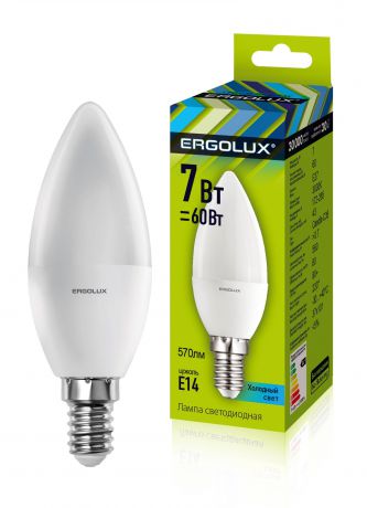 Лампочка Ergolux LED-C35-7W-E14-3K, Теплый свет 7 Вт, Светодиодная