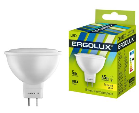 Лампочка Ergolux LED-JCDR-5W-GU5.3-3K, Теплый свет 7 Вт, Светодиодная