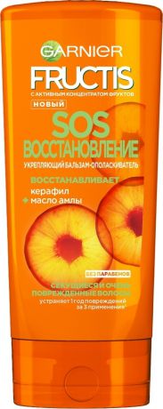 Garnier Fructis Бальзам-ополаскиватель для волос "Фруктис, SOS Восстановление", укрепляющий, для секущихся и очень поврежденных волос, 387 мл, с Керафилом и Маслом Амлы