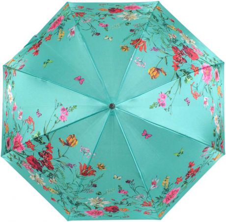 Зонт-трость женский Flioraj "Нежность", полуавтомат, цвет: зеленый. 050216 FJ