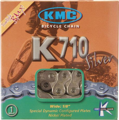 Цепь велосипедная KMC K710, 1 скор., 1/2"x1/8", 100 звеньев, 9,4 мм, для BMX с замком, разрыв 1300 кг