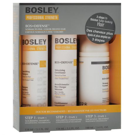 Bosley Набор для нормальных, тонких и окрашенных волос: шампунь, кондиционер, несмываемый уход