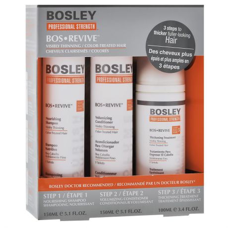 Bosley Набор для истонченных и окрашенных волос: шампунь, кондиционер, несмываемый уход