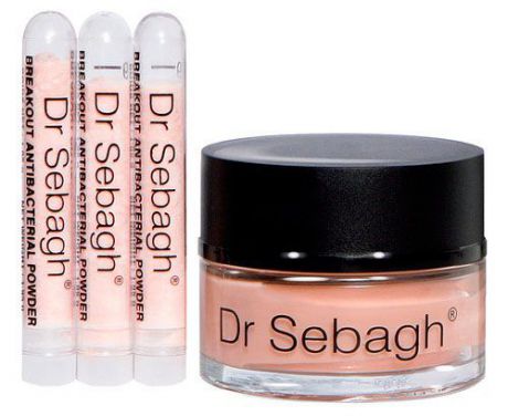 Комплекс по уходу Dr Sebagh: антибактериальный порошок для жирной кожи и кожи с акне, крем анти-акне, 50 мл + 5 ампул по 1,95 г