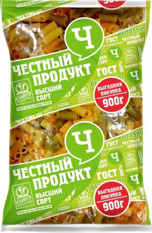Макароны Честный продукт "Трубочки", с томатами и шпинатом, 900 г