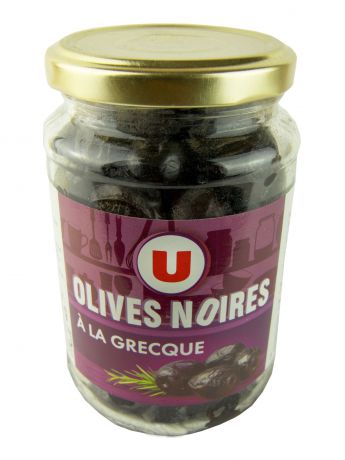 Овощные консервы U Оливки черные вяленые по-гречески 250 г, Франция Стеклянная банка