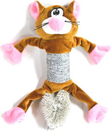 Игрушка для собак GLG "Братец- котик", с пищалкой, цвет: коричневый, серый. длина 35 см