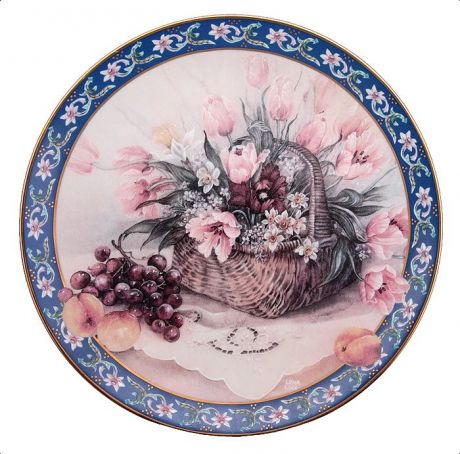 Декоративная тарелка W. J. George Лена Лю "Тюльпаны". Фарфор, деколь, золочение. США, 1992 год