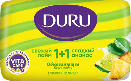 Крем-мыло Duru 1+1 Обновляющее, лайм и ананас, 80 г
