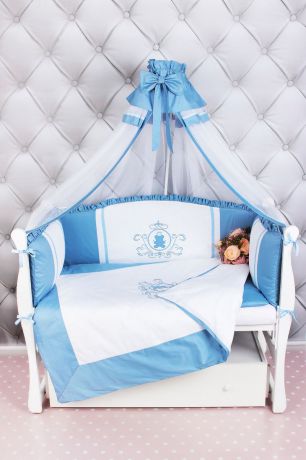 Комплект постельного белья детский AmaroBaby Sweet Dreams Premium, сатин, голубой, 7 предметов