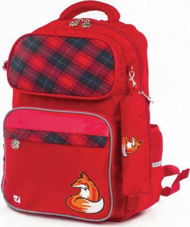 Рюкзак для девочки Brauberg Лиса, с пеналом, красный, 18 л