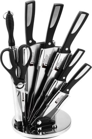 Набор кухонных ножей BERGNER 8 предметов на подставке, Resa, черный, серебристый